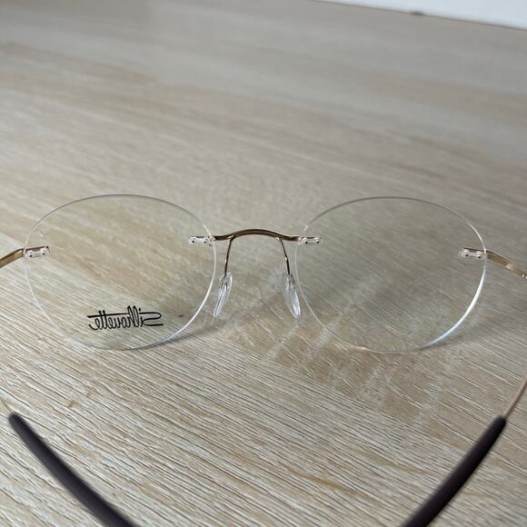 Silhouette Eyeglasses Brown Gold Rimless Round READ New With Imperfection 48-20 - Picture 5 of 8